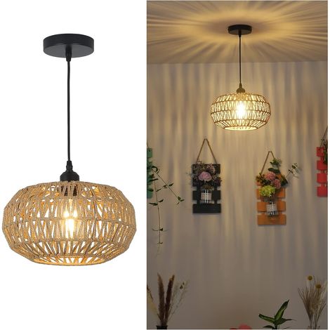 Boho lampe suspendue en rotin et bambou, abat-jour en rotin, pour salon, salle à manger, couloir, cuisine E27 (1/5)