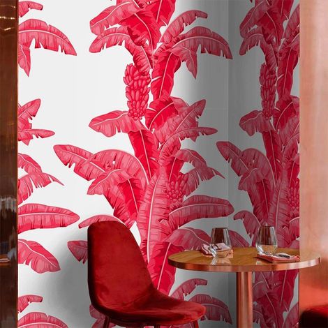 Carta da parati tropicale di design made in Italy Red Palm (1/5)