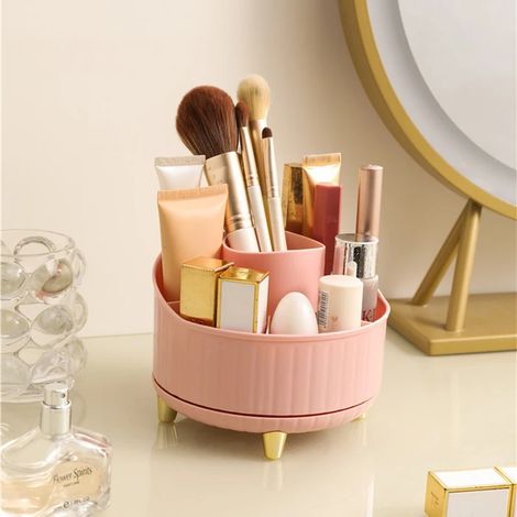 Organisateur cosmétique/de bureau rotatif à 360° (doré et rose) (1/4)