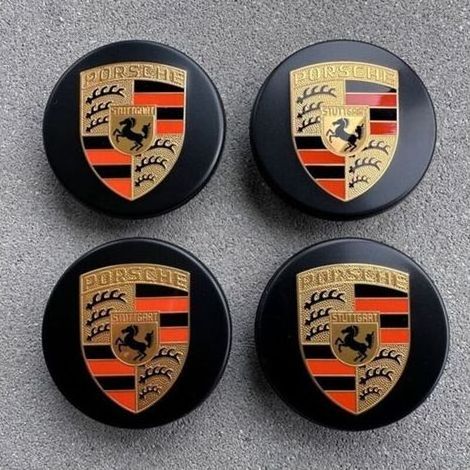 Lot de 4 enjoliveurs de roue compatibles Porsche – Noirs incurvés – 76mm de diamètre – Avec logo – Assortis à la couleur