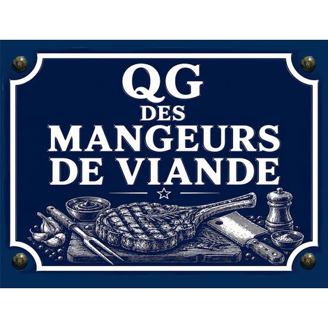 Plaque Métal Barbecue QG des Mangeurs de Viande 20 x 15 cm (1/2)