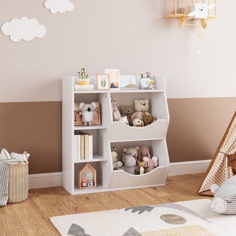 Bibliothèque Enfant, Étagère à Jouets pour Enfant, Rangement Livre, Presentoir Livre, Coffre à Jouet, Meuble pour Chambre d’Enfant avec 6 Compartiments, Blanc, 81x30x92cm (1/5)