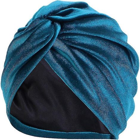 Schlichter Seidensatin-Turban, Nachthaube, Haarbedeckung, blau 1 (1/5)