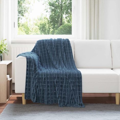 vidaXL Jeté Bleu marine 150 x 130 cm Toison