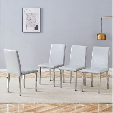 Esszimmerstühle 4er-Set, hellgraues PU, silberne Metallbeine HAVRYA (1/5)