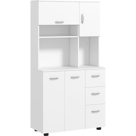 Aparador de cocina con 3 cajones, 3 estantes y armarios 89 x 39,5 x 168 cm blanco HOMVRA (1/5)