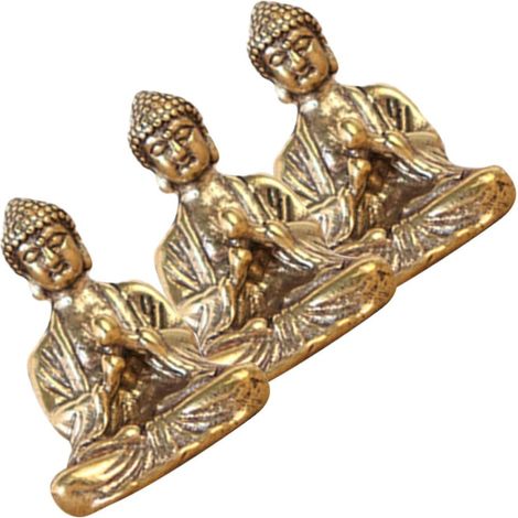 Mini Statue de Bouddha en Laiton Vieilli, Lot 3 Pièces (1/5)