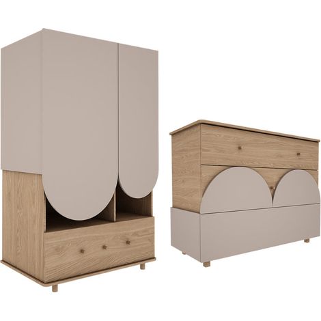 Armadio 2 ante 1 cassetto Bloom beige e marrone 93cm (1/5)