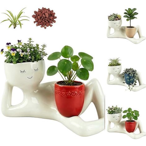 Pot de fleurs original "fainéant" en résine forme visage avec trou de drainage pour plantes grasses et cactus intérieur n°3 (1/5)