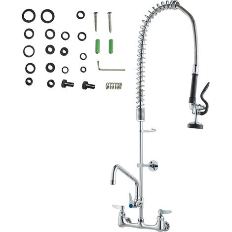 Mophorn kommerzieller Wasserhahn mit Vorspülbrause, 91,4 cm Höhe, 20,3 cm Mitte, 30,5 cm Schwenkauslauf, Wandmontage, aus Messing, ausziehbare Brause, für 1/2/3-Fach-Spüle