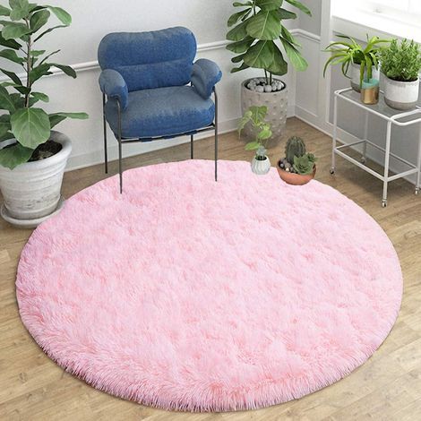Superweicher Teppich, runder Teppich für Wohnzimmer, flauschiger Shag-Teppich für Schlafzimmer, Kinderzimmer, Kinderzimmer und Heimdekoration (Rosa, 60 x 60 cm) (1/5)