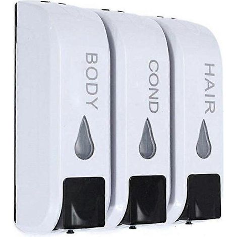 Distributeur de savon triple douche mural, distributeur de savon liquide et de shampoing pour salle de bain. (1/5)