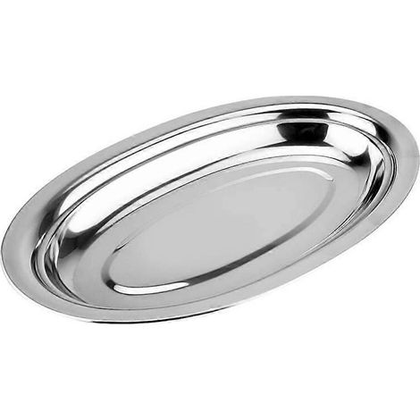 Stück ovale Edelstahlplatte für dampfenden Fisch, Snacks und Desserts-40X24.2X3CM-Silver (1/4)
