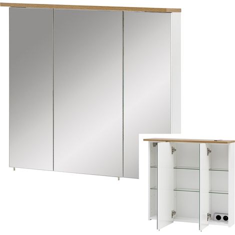 Spiegelschrank 70,5cm JAUSA-80 in weiß Glanz-Eiche-Landhaus B/H/T ca. 70,5/72,3/15,75/23,7cm (1/5)