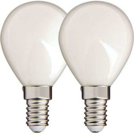 Paquete de 2 bombillas LED opalescentes de filamento E14 (P45), 470 lm, equivalente a 40 W, luz cálida de 2700 K. Ideales para lámparas de araña, apliques de pared y luminarias decorativas.