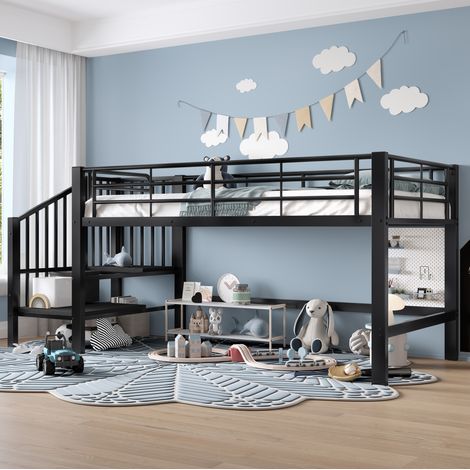 Letto a soppalco con scala contenitore metallo 90x200 OKMYHOME (1/5)