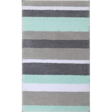 Alfombrilla de baño antideslizante, alfombrilla de baño suave a rayas, alfombrilla de baño de felpa absorbente, 50 x 80 cm (verde/gris) (1/5)