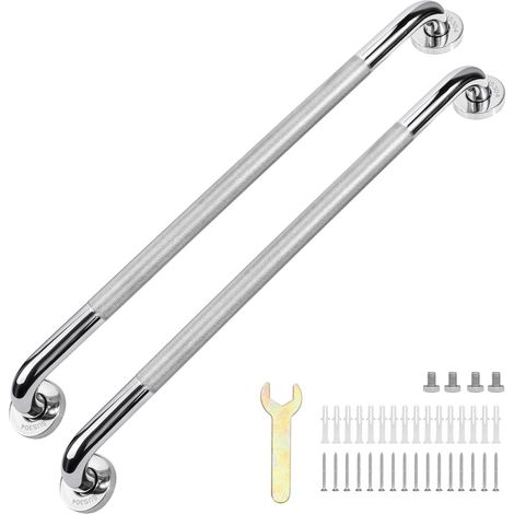 sunzone 2pcs Barres d'Appui de Salle de Bain,304 Antidérapant Acier Inox Maintien Poignée Douche, pour Baignoire,Toilettes, Salle de Bain, Rampe d'Escalier, 60cm (1/5)