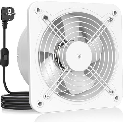 Extracteur d'air 250mm - Salle de Bain Silencieux avec Clapet antiretour, Régulateur de vitesse, Prise, Ventilation industriel pour Cuisine Garage Sous-sol Bureau, B-Blanc (1/5)