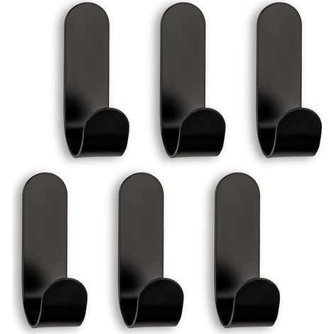 Porte-serviettes sans perçage, 6 crochets auto-adhésifs pour salle de bain et cuisine, en acier inoxydable noir 60 x 18 x 33 mm (1/5)