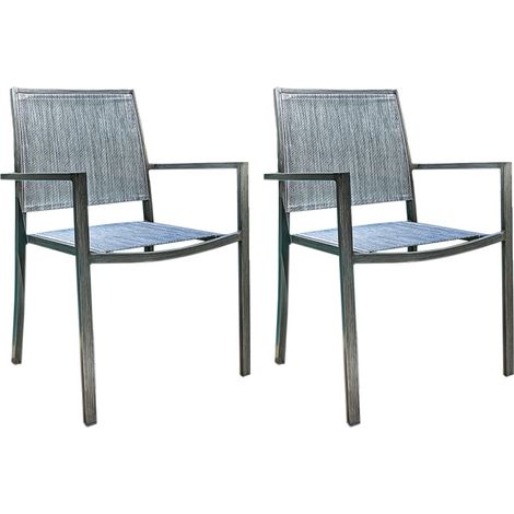 Lot de 2 Fauteuils de jardin en aluminium et textilène empilable aspect teck gris SANTORIN - Jardiline (1/4)