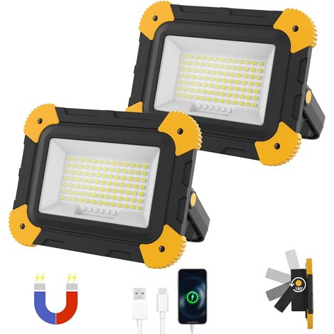 Lampe de travail LED 40 W (lot de 2) – Batterie rechargeable 4000 mAh – Magnétique – Rotation à 180° – Étanche – Idéale pour atelier, garage, camping et réparation automobile (1/5)