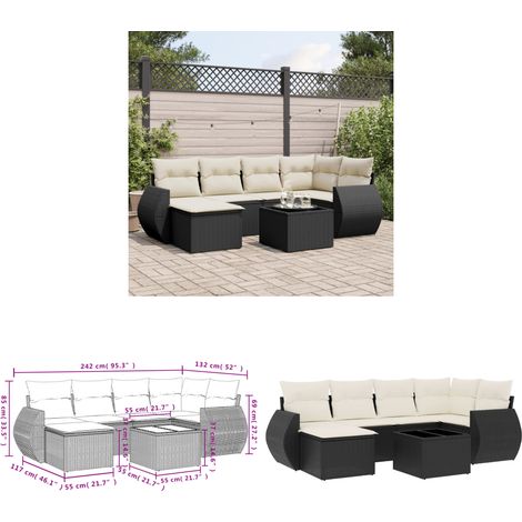 Salon de jardin 7 pcs avec coussins noir résine tressée - Ensemble Salon De Jardin - Mobilier De Jardin - Salon D'extérieur - Résine Tressée - Rotin Synthétique - Home & Living (1/3)