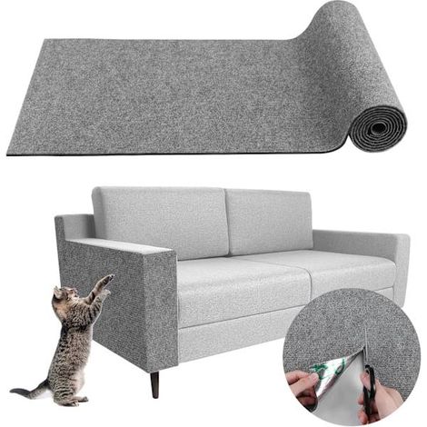 Tapis à griffer DIY pour chats, griffoir découpable, 200 cm x 40 cm, tapis auto-adhésif (gris clair). (1/5)
