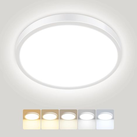 Plafonnier LED Rond, 5 Couleurs Lampe Plafond, 3000/3500/4000/5000/6500K 15W, Ultra Fin Etanche Plafonnier Salle de Bain, pour Salle de bain, Cuisine, Balcon, Chambre, Couloir, Garage, 181.6cm (1/5)