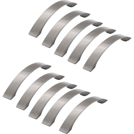 Tiradores semicurvos para puertas de armarios y cajones, de color plata cepillada, fabricados en aleación de aluminio con un moderno estilo minimalista europeo (10 piezas con 20 tornillos). (1/5)