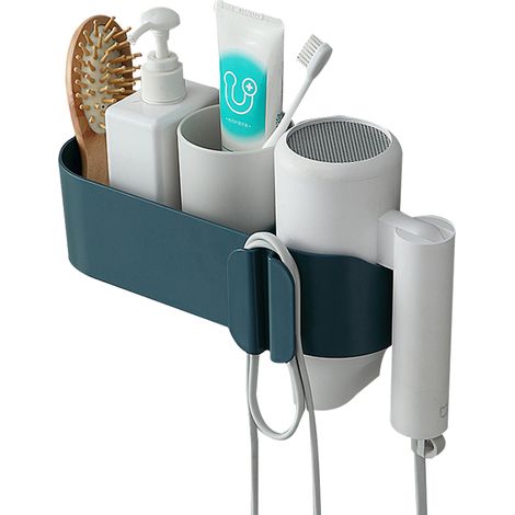 Support Pour Sèche-Cheveux - Fixation Adhésive Sans Perçage - Organiseur De Salle De Bain - PP Résistant - Pour Carrelage Bois Verre Marbre - 1 Pièce (1/5)