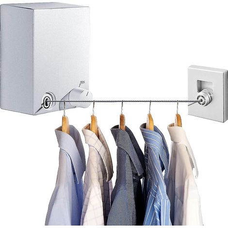 Étendoir à linge rétractable en acier inoxydable avec fil réglable de 4,2 m et support mural (1/4)