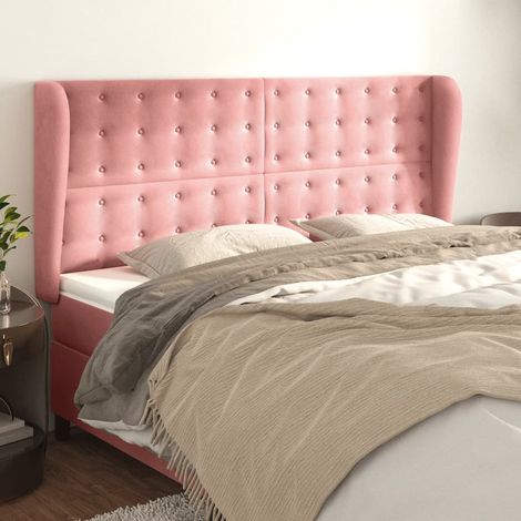 Tête de lit avec oreilles Style Classique Armoire de lit - Rose 203x23x118/128 cm Velours BV125243 - BonneVie (1/5)