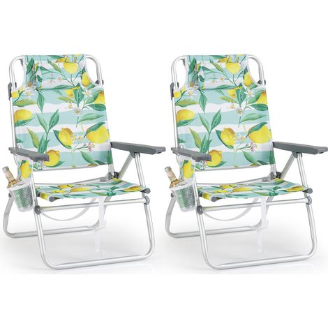 COSTWAY 2-Pack Beach Chairs 5-Position Adjustable Folding Camping Chairs-Green (1/5)