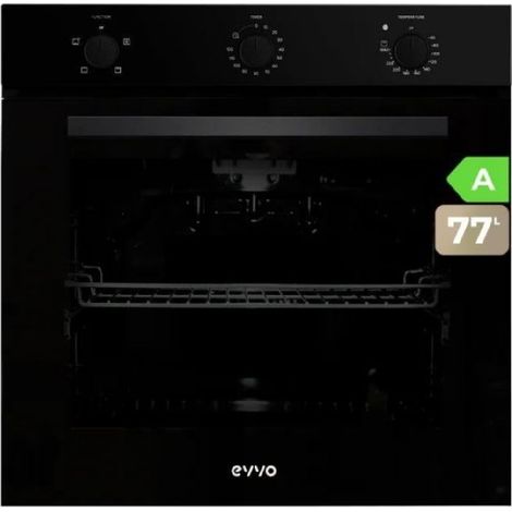 EVVO Horno integrable H10, 72L, clase A, 4 programas, grill, temporizador, mando selector, puerta triple acristalamiento, negro