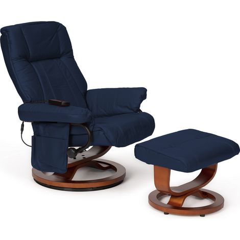Sillón vibratorio con reposapiés reclinable 2510 con estructura de madera y tapizado de polipiel azul (1/5)