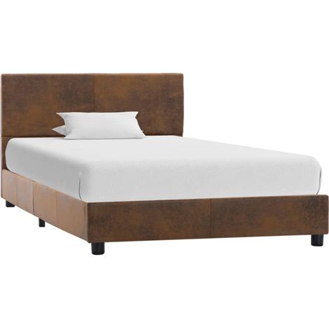Lit simple pour adulte - Cadre de lit Marron Similicuir daim 90 x 200 cm BV638082 - BonneVie (1/5)
