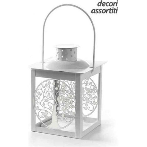 MINI LANTERNA BIANCA CON ALBERO DELLA VITA 7,5 X H10,5 CM