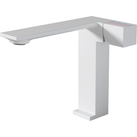 Rubinetto per lavabo, rubinetto monocomando a foro singolo, miscelatore per lavabo in ottone massiccio, rubinetto per lavabo, bianco (1/4)