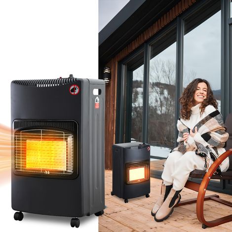 Jiubiaz Poêle à gaz infrarouge 4200 W, mobile et pliable, sécurité manque d’oxygène, 5 roulettes, 2 adaptateurs UE (1/5)