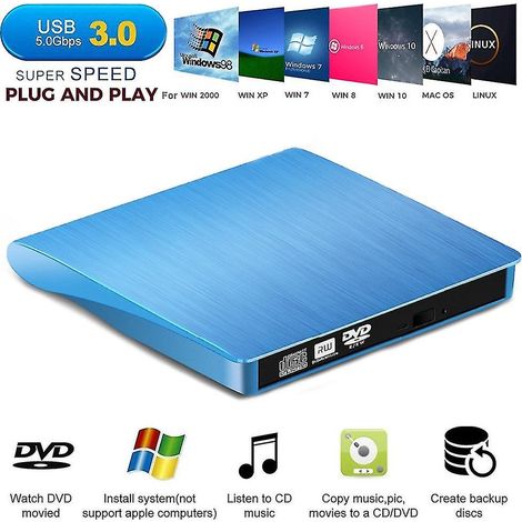 Lecteur CD/DVD externe USB 3.0 bleu (1/5)