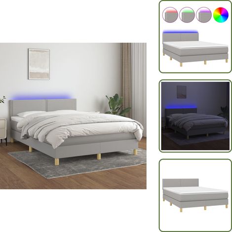 Boxspringbett mit Matratze & LED Hellgrau 140x200 cm Stoff - Boxspringbett - Doppelbett - Bettenrahmen - Lattenrost - Massivholzbette