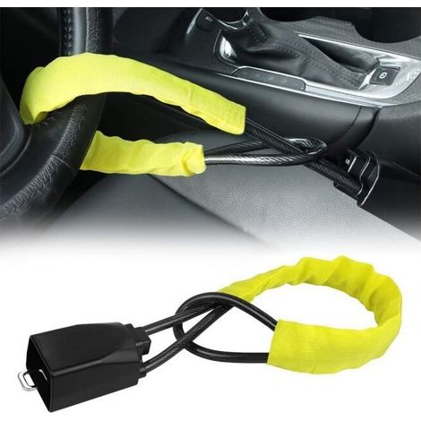 Car steering wheel lock – High security with braided steel cable – Double steering wheel and seatbelt lock – Universal fit 33 cm (1/5)