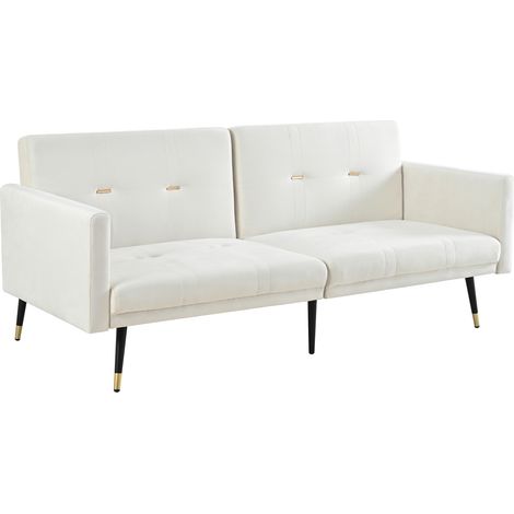 Canapé-lit 2 places beige en velours avec dossier réglable, convertible pour salon et chambre (1/5)
