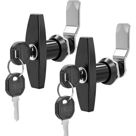 2pcs Lock Kit, T-Handle Lock Kit with Keys, Garage Door Latch Rear Lock, Cabinet Mount Rotary Latch (Black) (1/5)