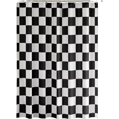 Duschvorhang, schwarz-weiß kariert, 120 g/m² wasserdichtes Polyestergewebe, maschinenwaschbar, für Badezimmer (1/5)