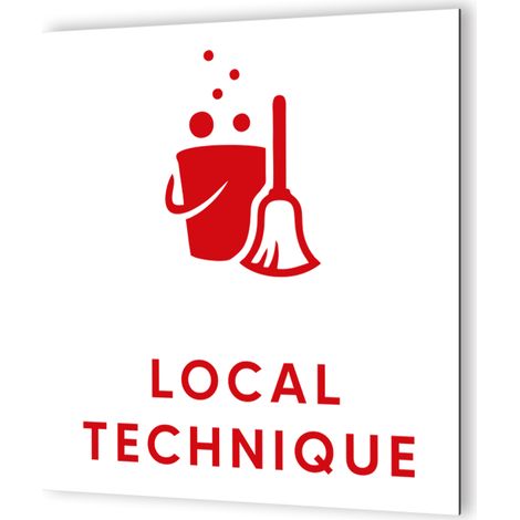 Pictogramme Local Technique - Panneau signalétique Dibond blanc - Picto rouge - 20x20 cm, 3 mm, fixation multiple (1/5)