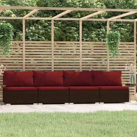 vidaXL Divano a 4 Posti con Cuscini in Polyrattan Marrone (1/4)