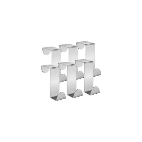 Set di 6 ganci appendiabiti da porta in acciaio inox, ganci standard per cassetti, armadi e guardaroba, per cucina, bagno e camera da letto, argento - Crezuo (1/4)