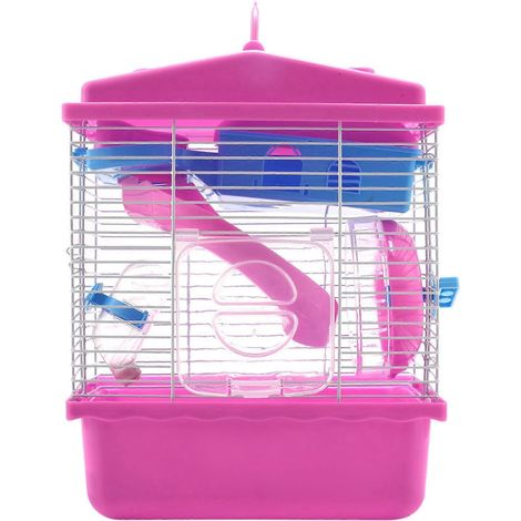 Cage/maison pour hamster avec puits de lumière transparent, conception à double couche, convient aux animaux de compagnie tels que les canaris, rose. (1/5)